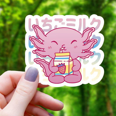 Axolotl Drinking Milk Kanji | Vinyl Sticker - Mimic Gaming Co - The Sock Monster