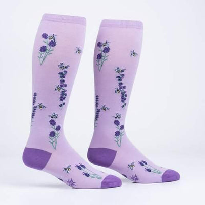 Bees and Lavender, All Gender Stretch-It™ Wide Calf Knee-high - Sock It To Me - The Sock Monster