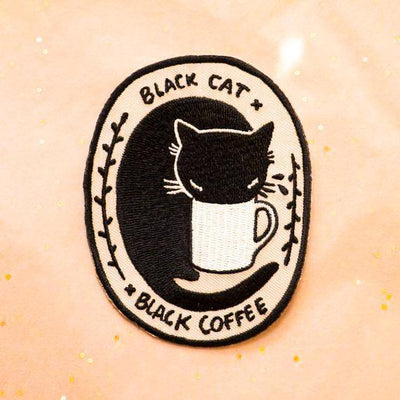 Black Cat Black Coffee | Embroidered Iron-on Patch - Stasia Burrington - The Sock Monster