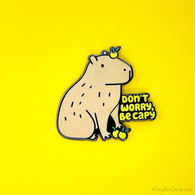 Capybara and Yuzu "Don't Worry Be Capy" - Enamel Pin - Tiny Bee Cards - The Sock Monster