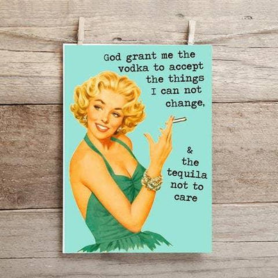 God Grant Me the Vodka to Accept the Things I Can Not Change, and the Tequila Not to Care .. Funny, Inappropriate Pin up Girl Greeting Card - Cleverish Co - The Sock Monster