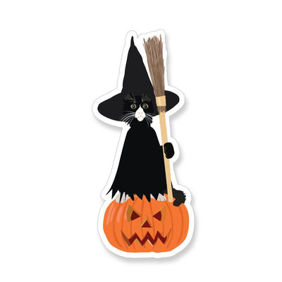 Halloween Cat Witch + Jack-O-Lantern Vinyl Sticker - Apartment 2 Cards - The Sock Monster