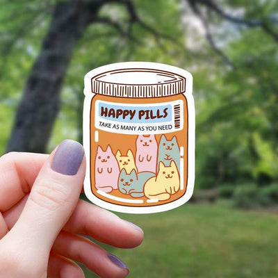 Happy Pill Cat Bottle | Vinyl Sticker - Mimic Gaming Co - The Sock Monster