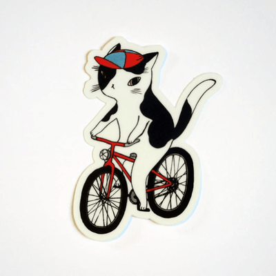 Kitty Cyclist | Vinyl Sticker - Stasia Burrington - The Sock Monster