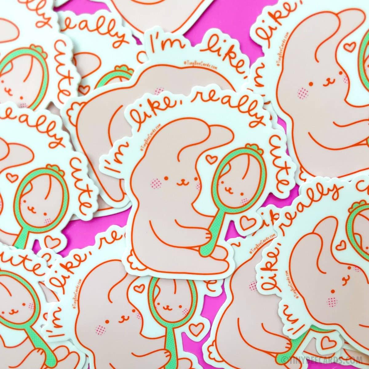 Self Love Bunny "I'm Like, Really Cute" | Vinyl Sticker - Tiny Bee Cards - The Sock Monster