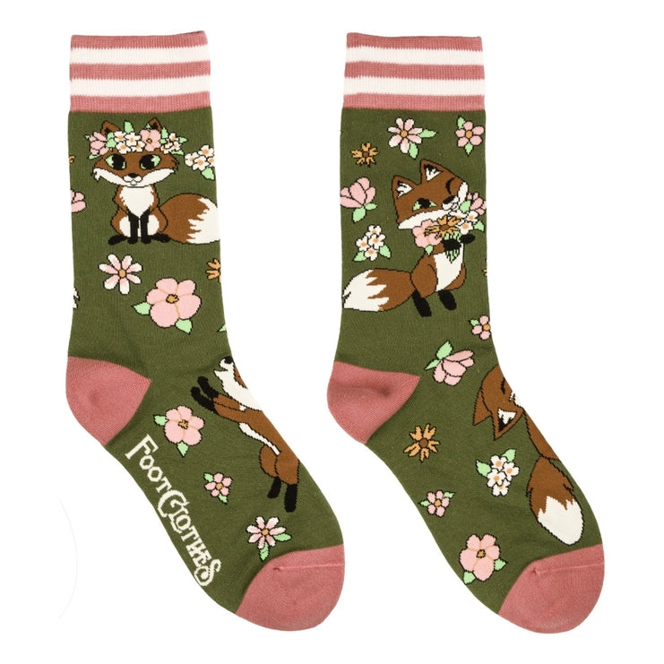 Floral Foxes  | Crew Socks