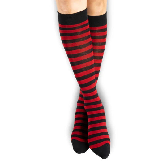 Cherry and Black Stripes | Knee High Socks