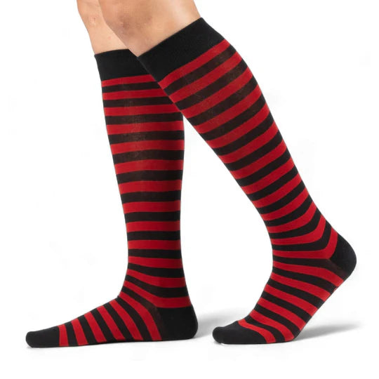 Cherry and Black Stripes | Knee High Socks