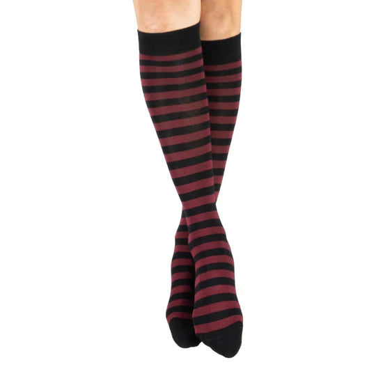 Wine and Black Stripes  | Knee High Socks