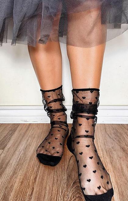 Black Heart | Tulle Sheer Socks