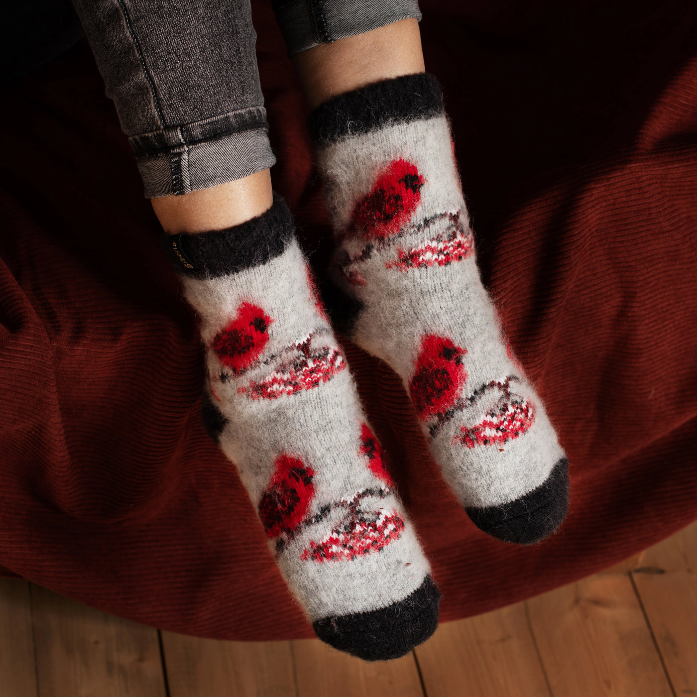 Crimson Cardinals | Merino Wool | Crew Socks