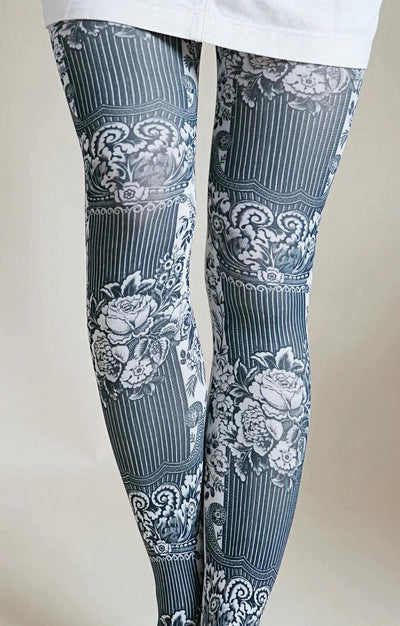 ANTIQUE LACE AND FLOWER | Printed Tights - Tabbisocks - The Sock Monster