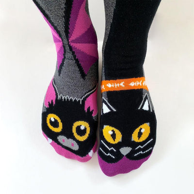Bat & Black Cat | Adult Socks | Mismatched Cute Crazy Fun Socks - Pals Socks - The Sock Monster