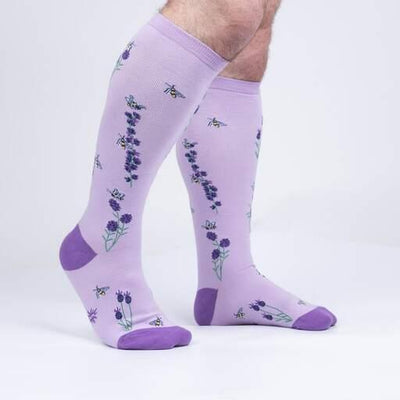 Bees and Lavender, All Gender Stretch-It™ Wide Calf Knee-high - Sock It To Me - The Sock Monster