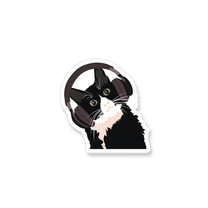 Black Cat with Headphones | Vinyl Sticker