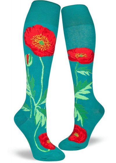 Bold Poppies, Roll Top, Women's Knee-high - ModSock - The Sock Monster