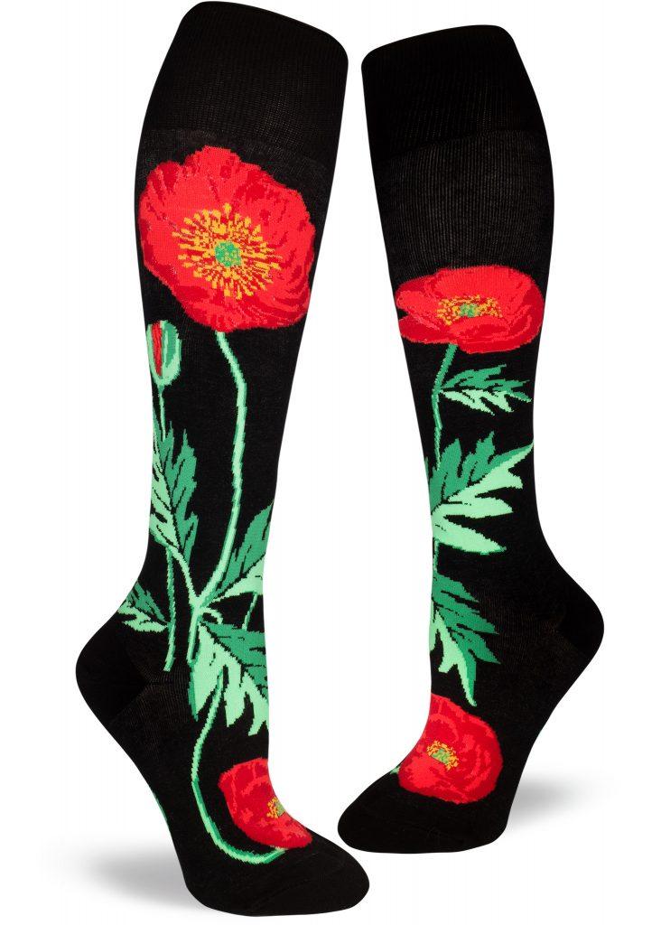 Bold Poppies, Roll Top, Women's Knee-high - ModSock - The Sock Monster