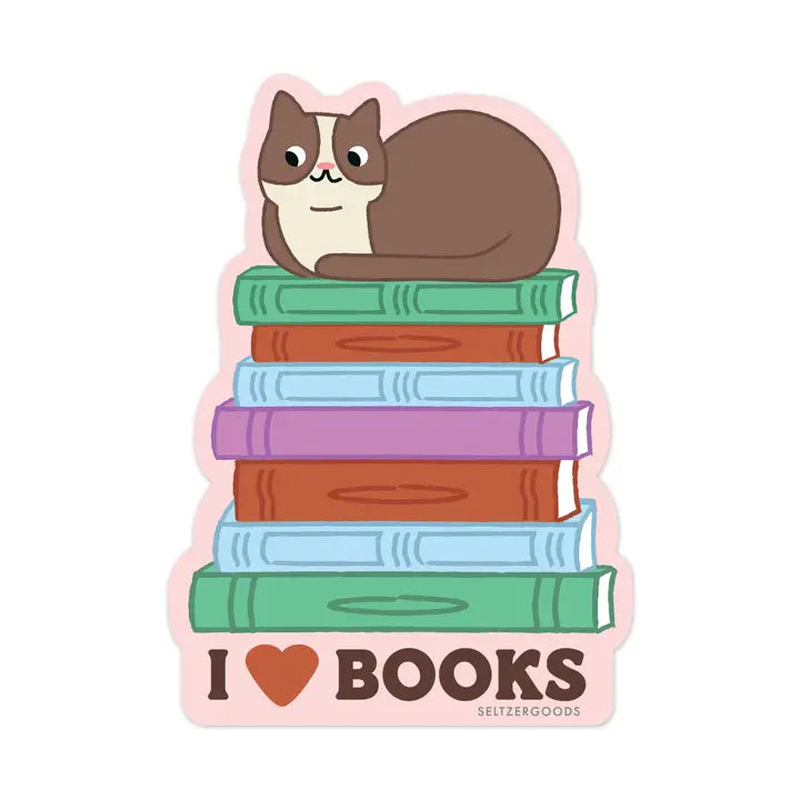 Book Stack Cat | Vinyl Sticker