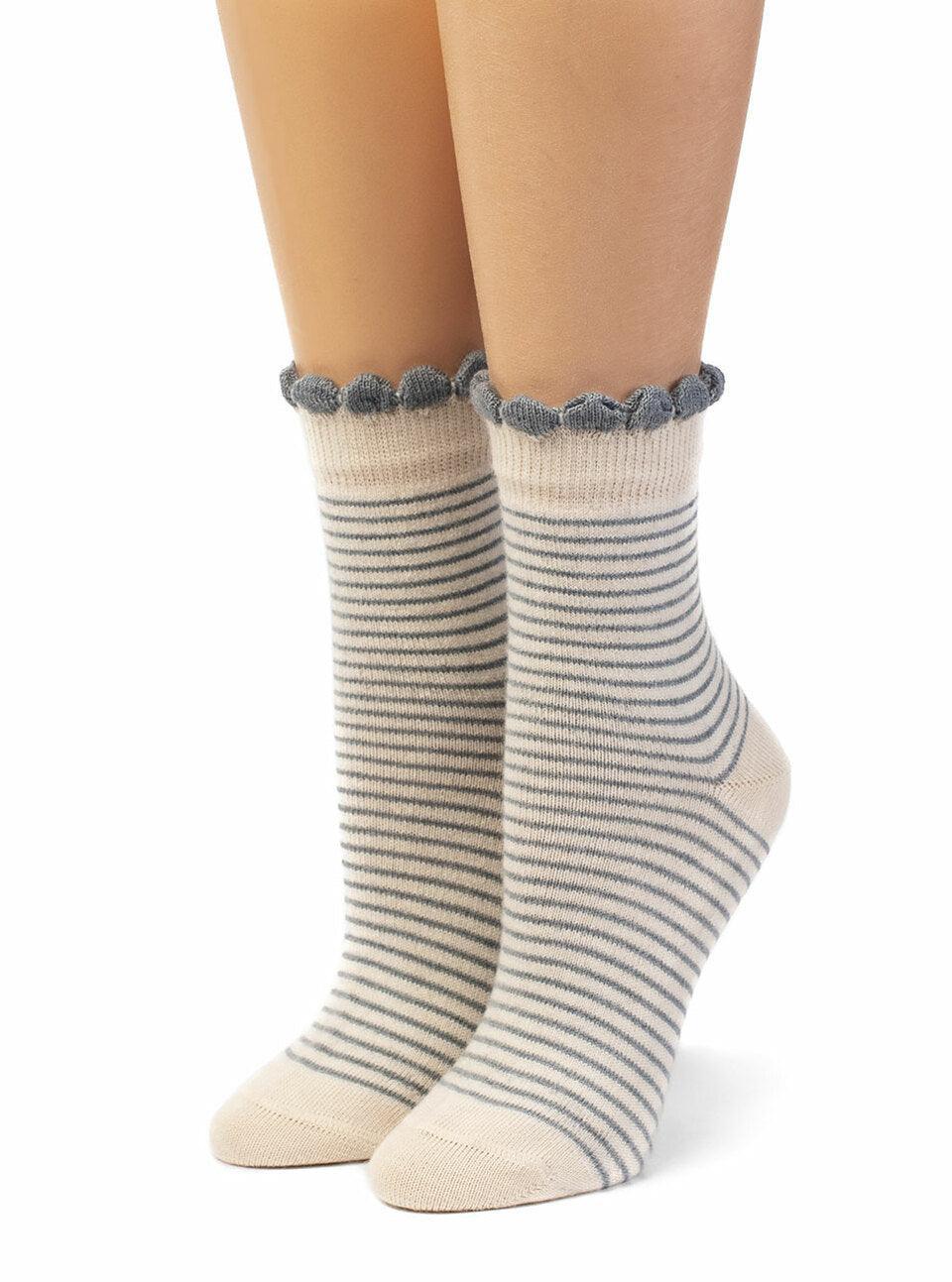 Breton Striped - Baby Alpaca & Bamboo Bootie / Dress Socks - Warrior Alpaca - The Sock Monster