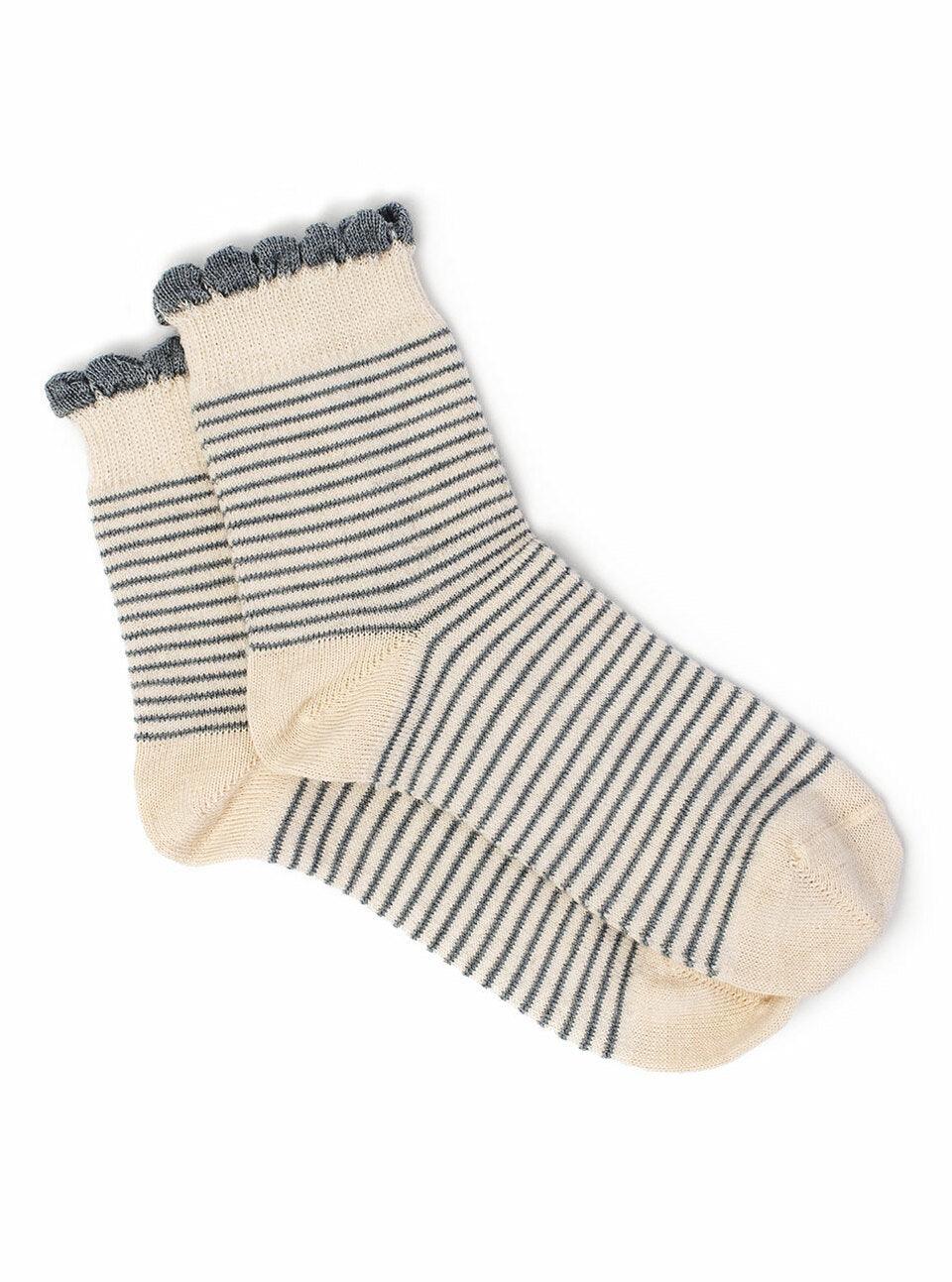 Breton Striped - Baby Alpaca & Bamboo Bootie / Dress Socks - Warrior Alpaca - The Sock Monster