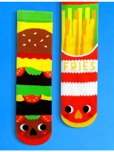 Burger and Fries | Teen and Adult Socks | Mismatched Cute Crazy Fun Socks