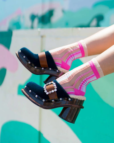 Candy Stripe | Ruffled Sheer Crew Sock