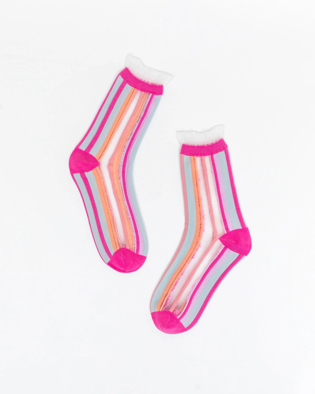 Candy Stripe | Ruffled Sheer Crew Sock