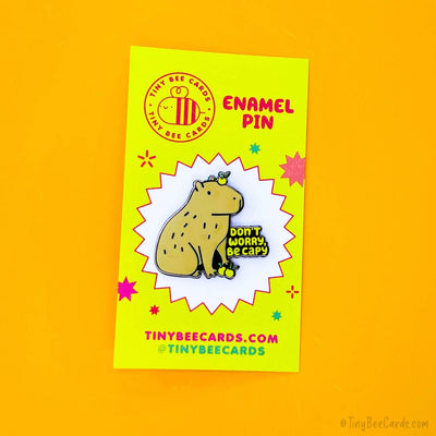 Capybara and Yuzu "Don't Worry Be Capy" - Enamel Pin - Tiny Bee Cards - The Sock Monster