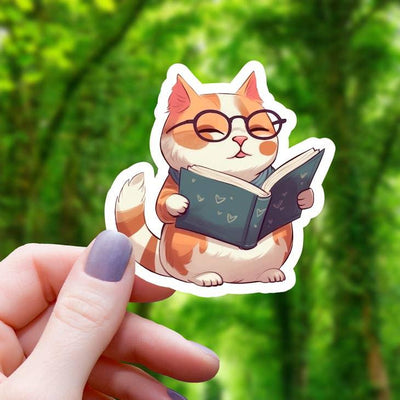 Cat with Glasses Reading A Book | Vinyl Sticker - Mimic Gaming Co - The Sock Monster