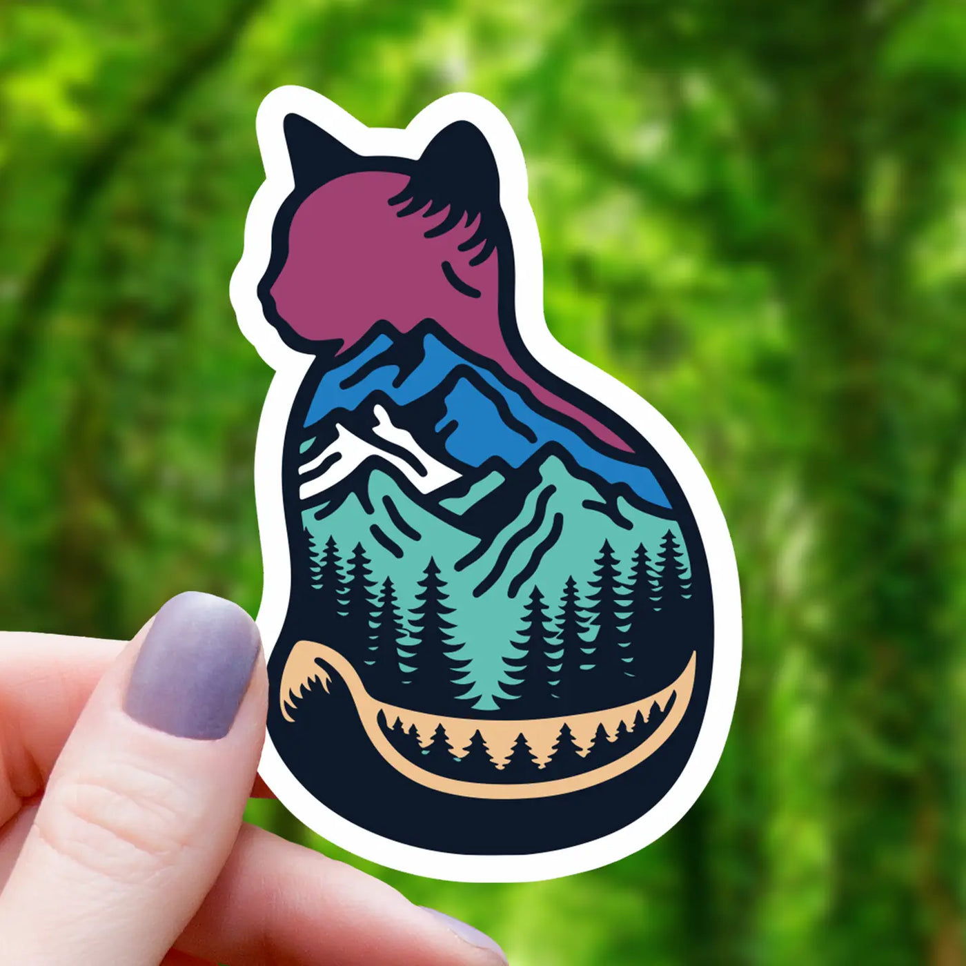 Cat Mountain Double Exposure | Vinyl Sticker