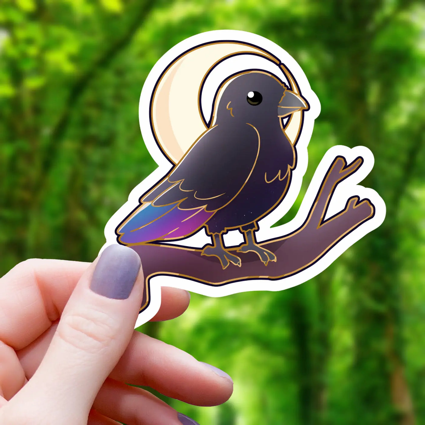 Celestial Raven on Branch | Vinyl Sticker