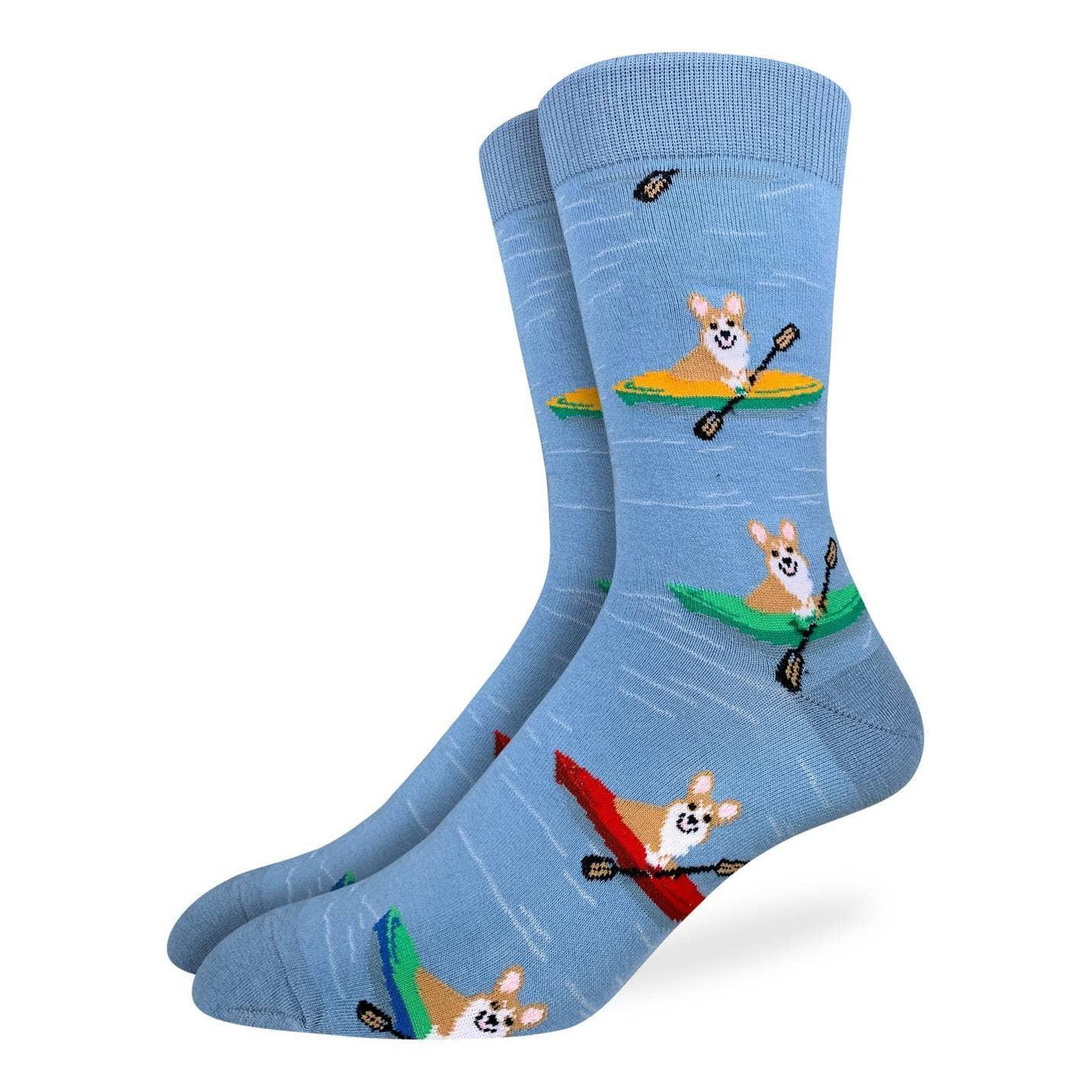 Corgi Kayaking, Extra Large (13-17 Men's) Crew - Good Luck Sock - The Sock Monster