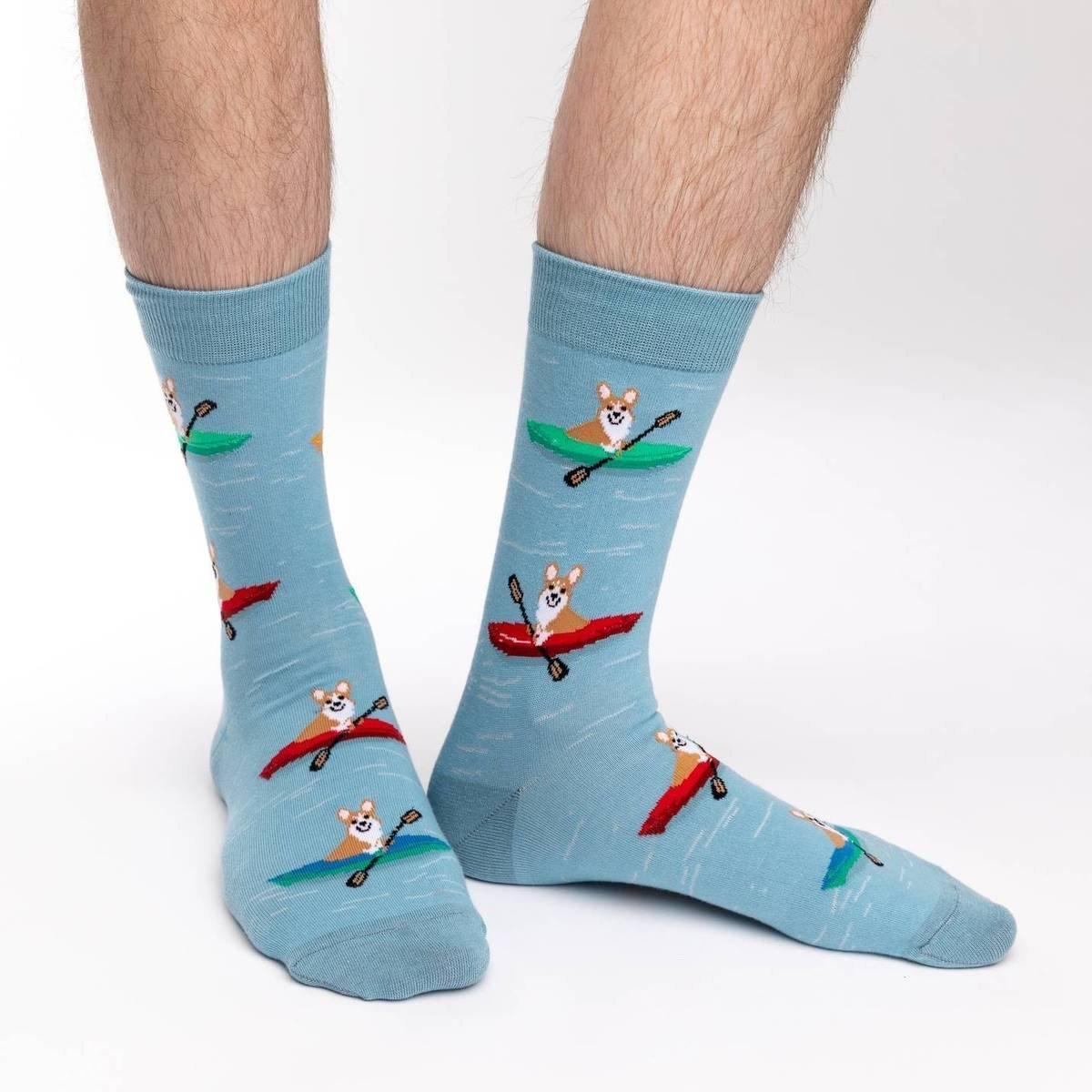 Corgi Kayaking, Large (7-12 Men's) Crew - Good Luck Sock - The Sock Monster