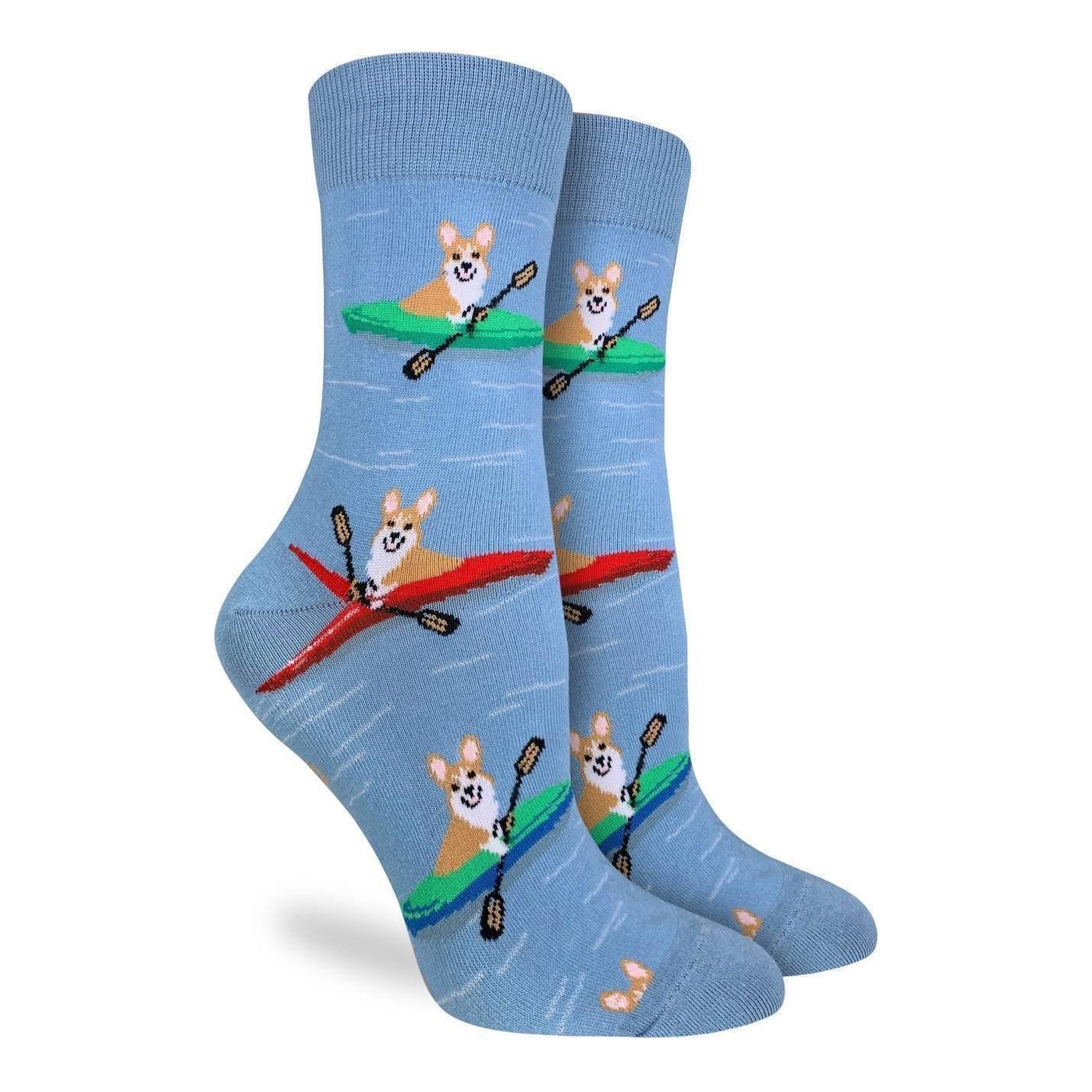 Corgi Kayaking, Medium (5-9 Women's) Crew - Good Luck Sock - The Sock Monster