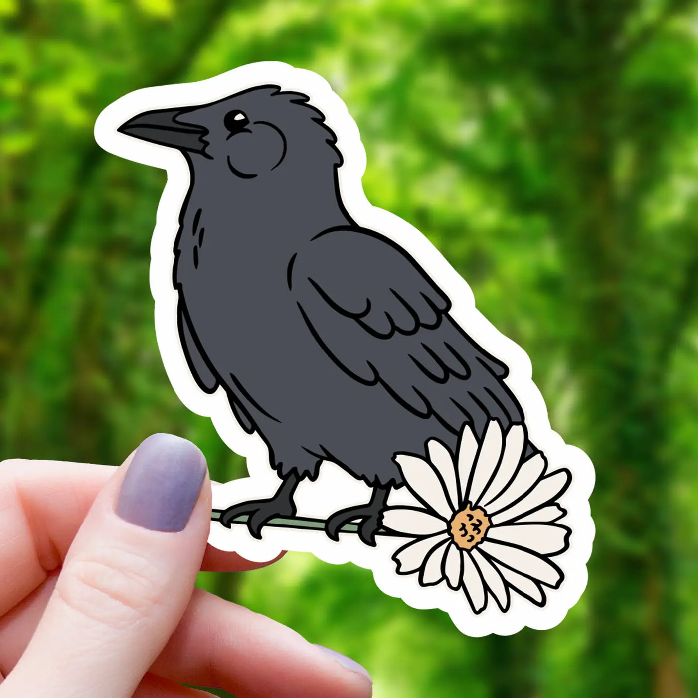 Crow Perched On Flower | Vinyl Sticker
