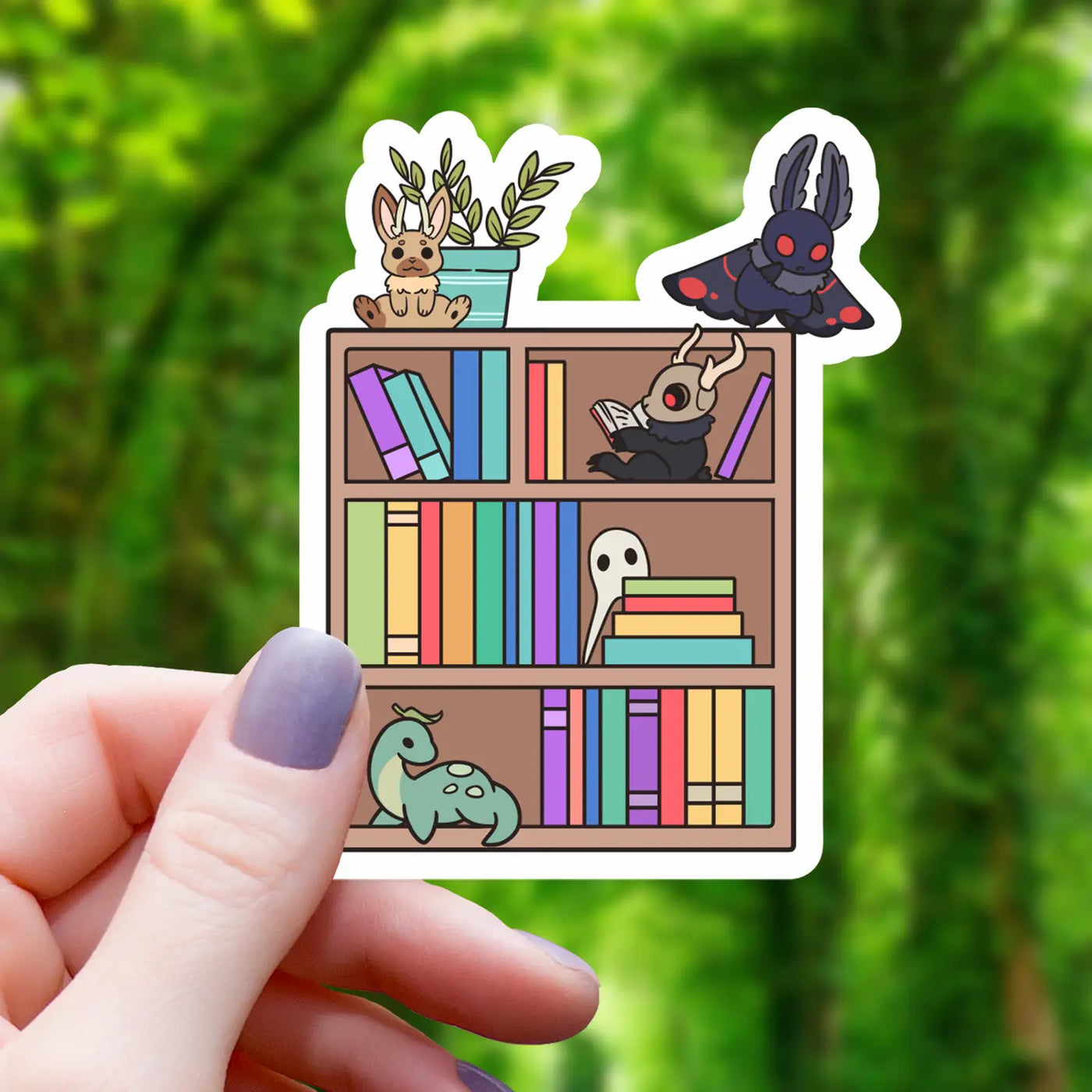 Chibi Cryptid Bookshelf | Vinyl Sticker