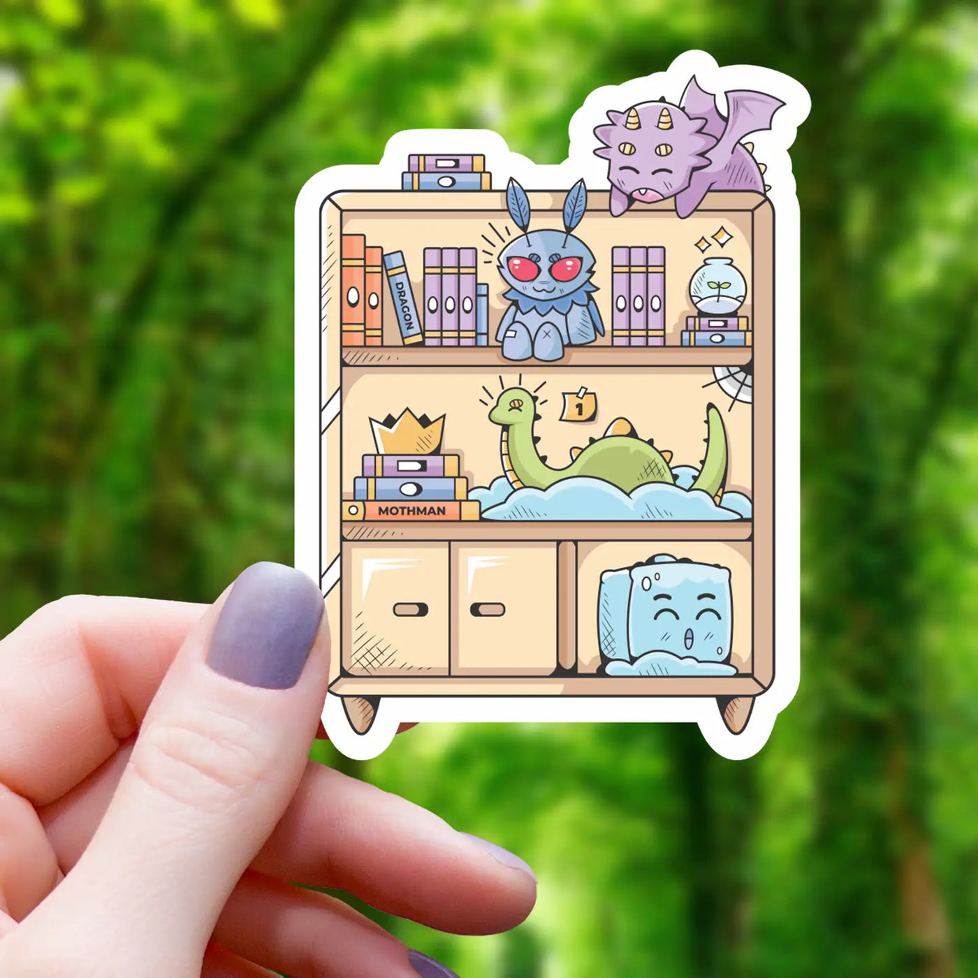 Cryptid and Monsters on Bookshelf | Vinyl Sticker
