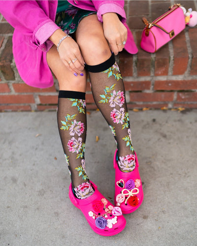 English Rose | Black Sheer Knee-High Sock