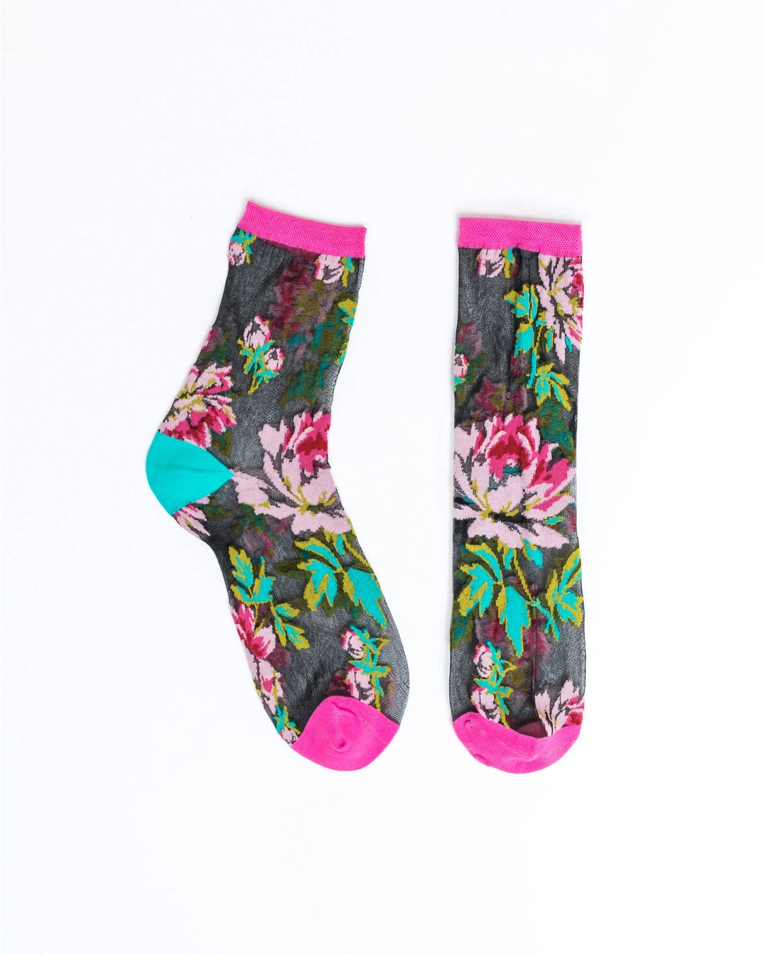 English Rose | Black Sheer Crew Sock