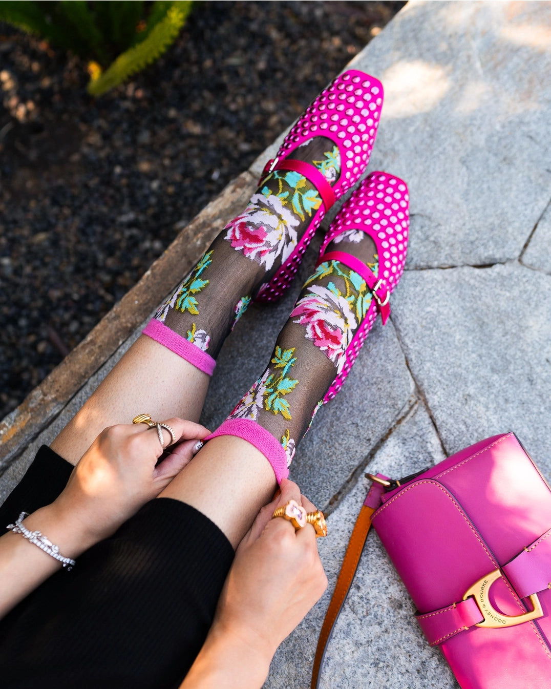 English Rose | Black Sheer Crew Sock