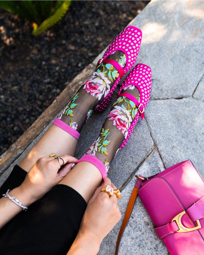 English Rose | Black Sheer Crew Sock