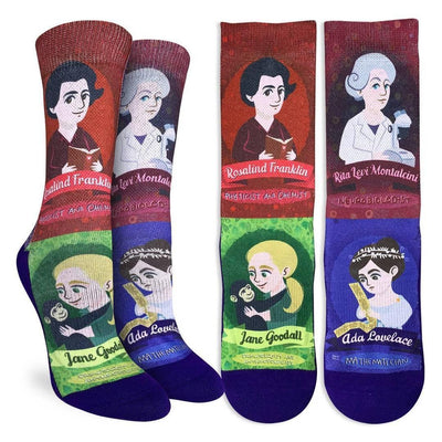 Famous Women in Science, Medium (5-9 Women's) Active Fit Crew - Good Luck Sock - The Sock Monster