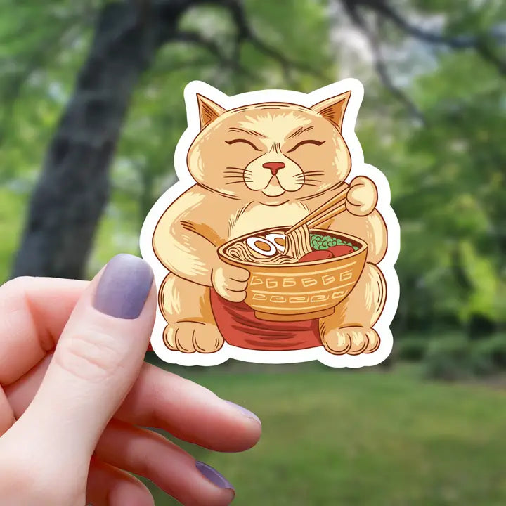 Fat Cat Eating Bowl of Ramen | Vinyl Sticker