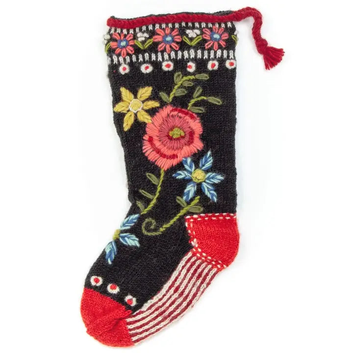 Floral Spray | Wool Knit Holiday Stocking