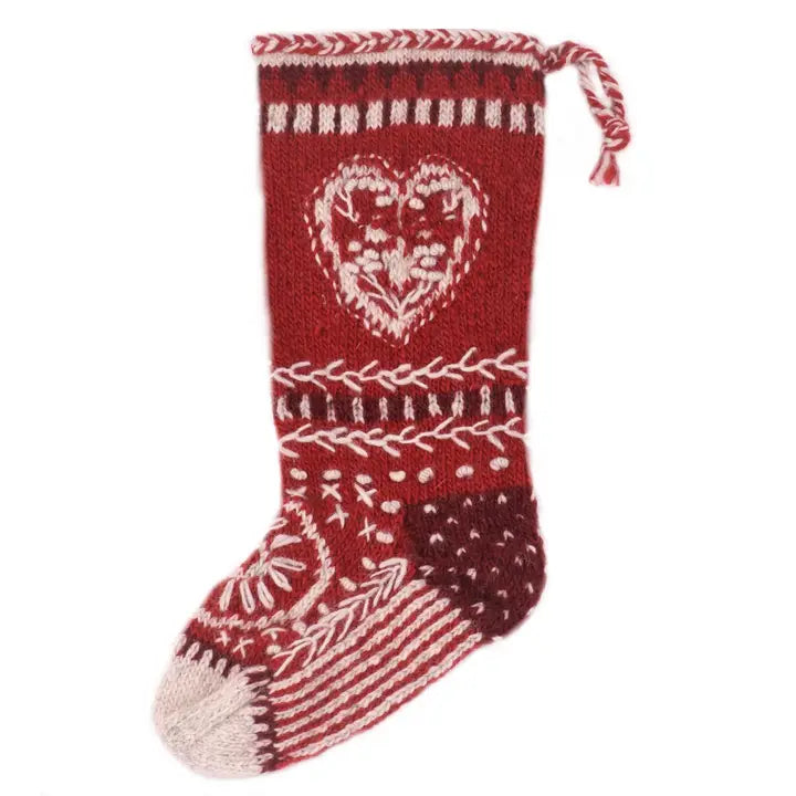 Folk Heart | Wool Knit Holiday Stocking