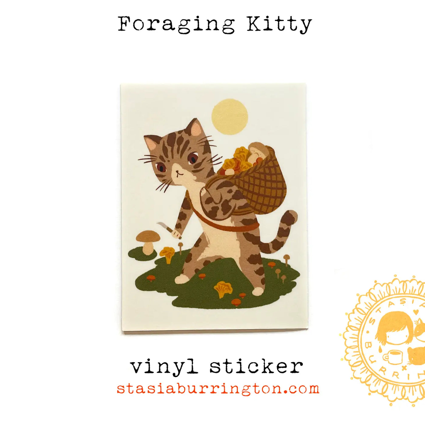 Foraging Kitty - Mushroom Hunter Cat | Vinyl Sticker