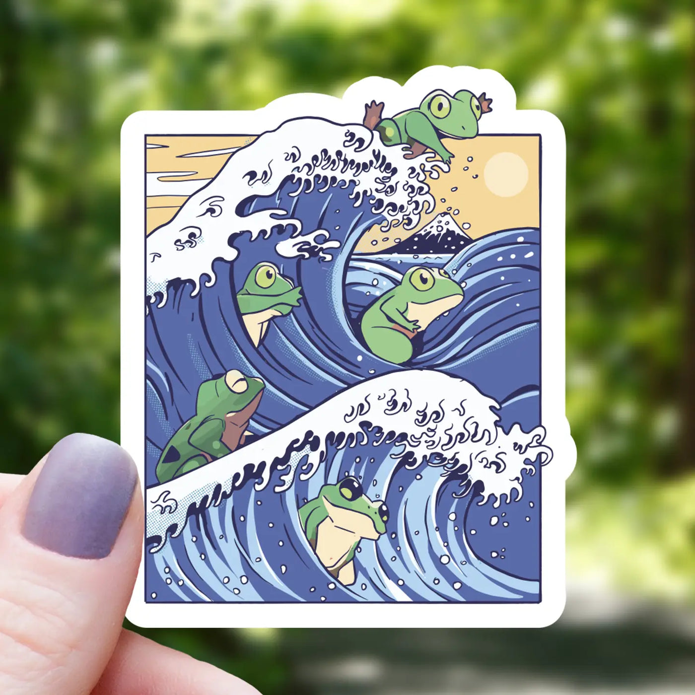 Frogs Riding Big Wave | Vinyl Sticker