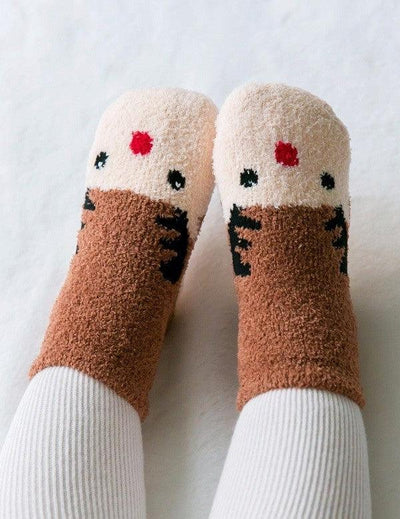 Fuzzy Fur Rudolph Non-Skid Socks - Zoo Socks - The Sock Monster