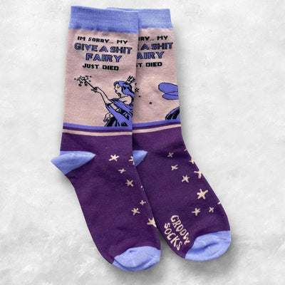 Give a Shit Fairy, Womens Crew - Groovy Things - The Sock Monster