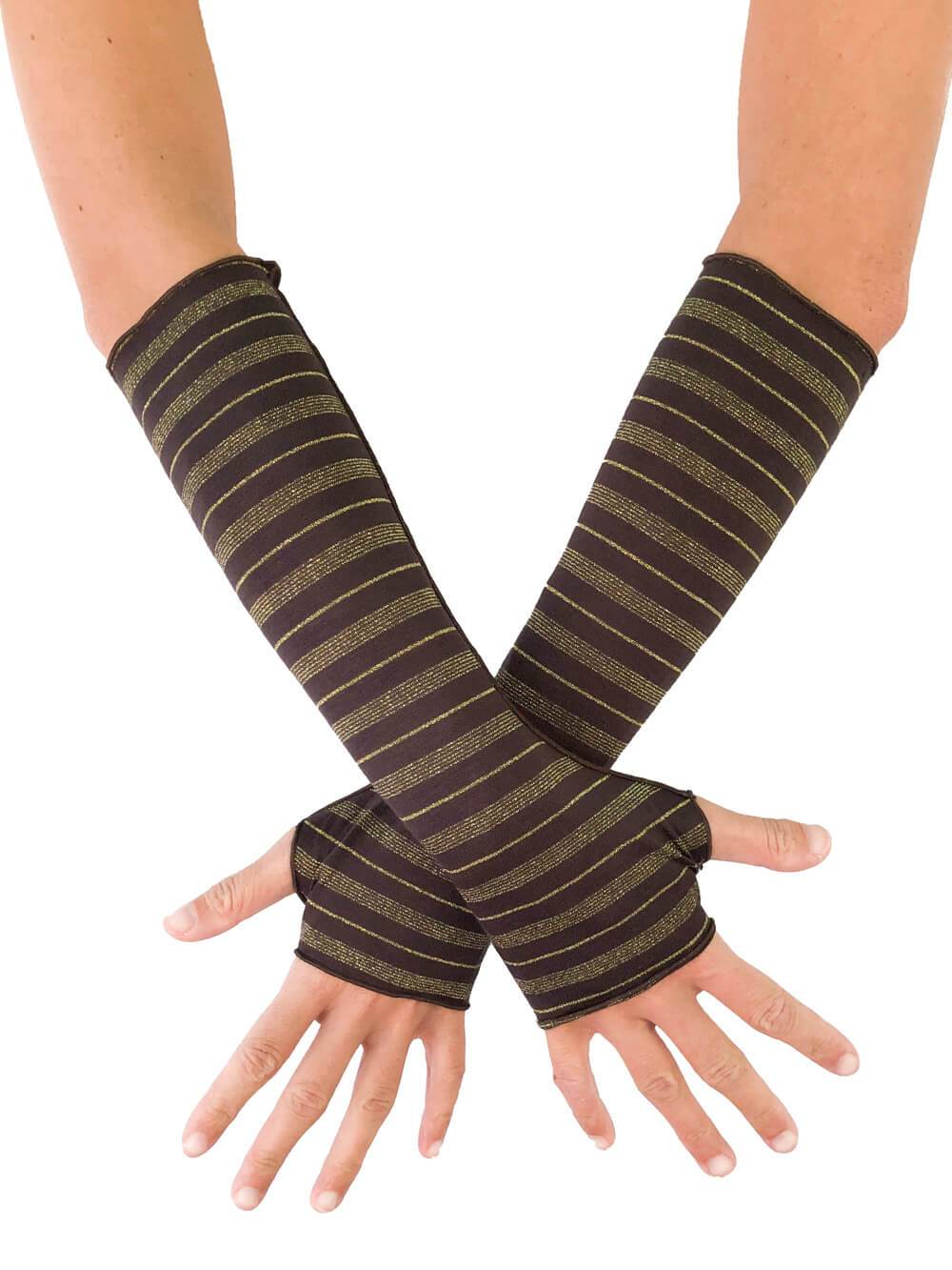 Gold Stripe Fingerless Gloves